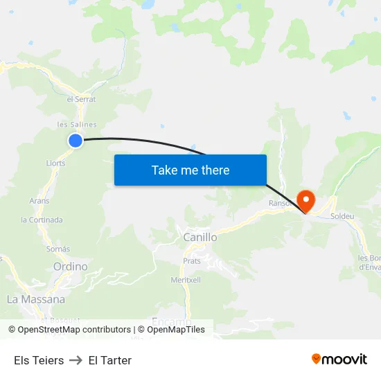 Els Teiers to El Tarter map
