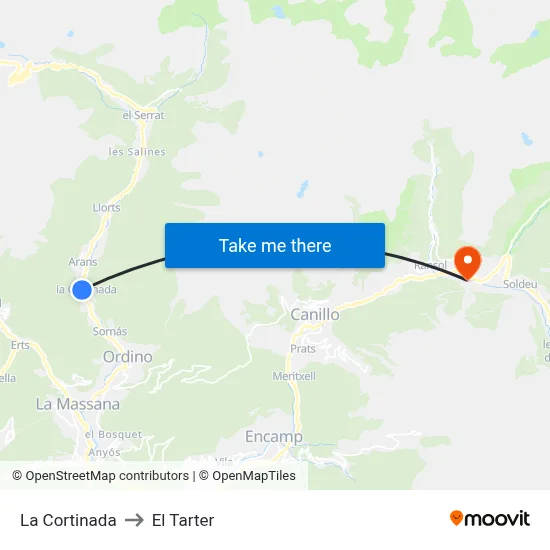 La Cortinada to El Tarter map