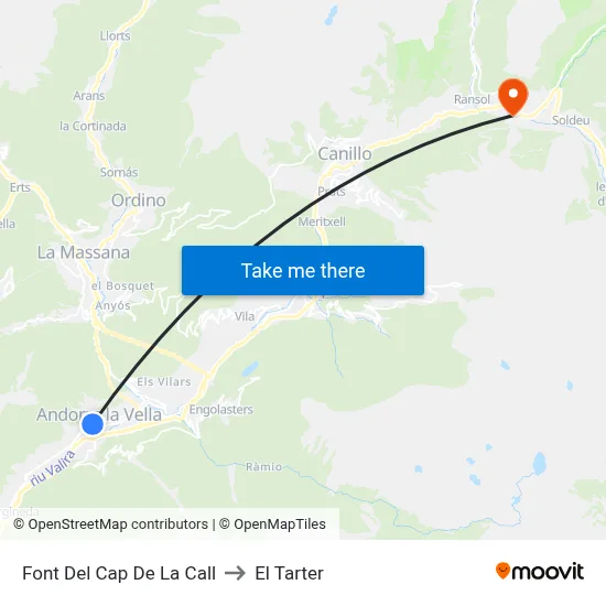 Font Del Cap De La Call to El Tarter map