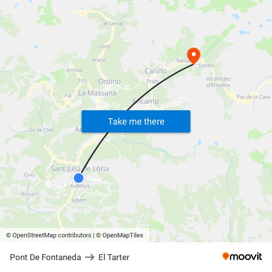 Pont De Fontaneda to El Tarter map