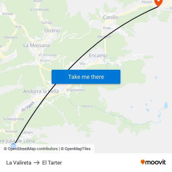 La Valireta to El Tarter map