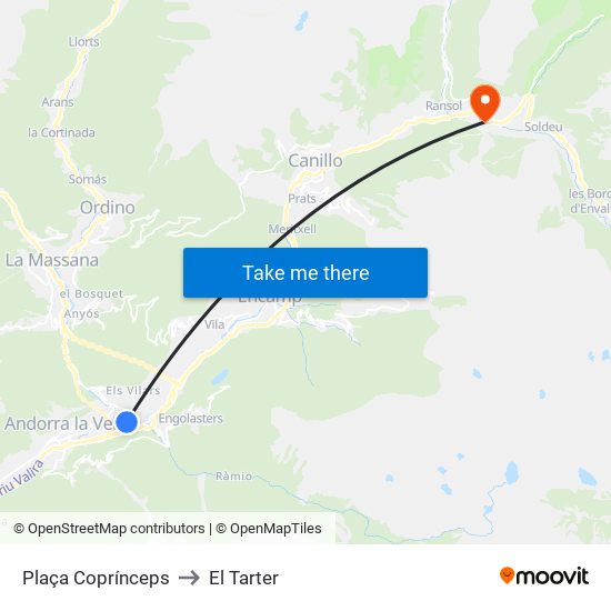Plaça Coprínceps to El Tarter map