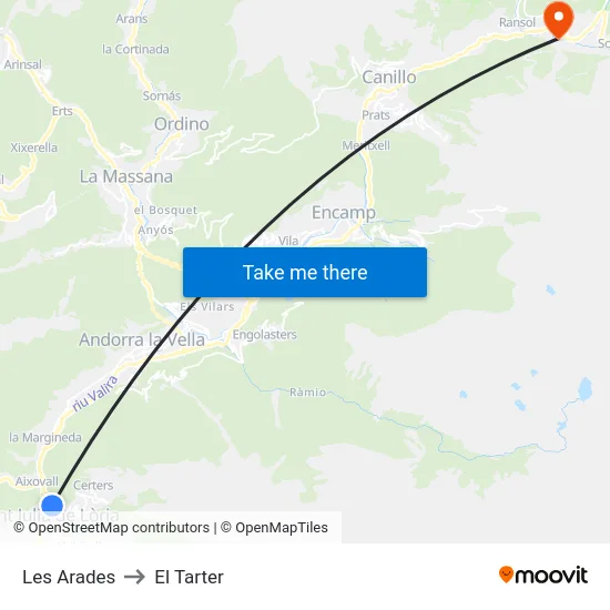 Les Arades to El Tarter map