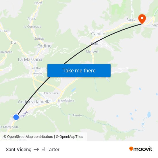 Sant Vicenç to El Tarter map