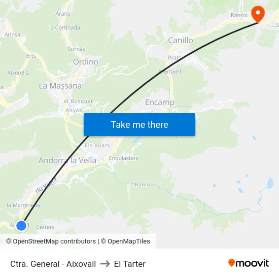 Ctra. General - Aixovall to El Tarter map