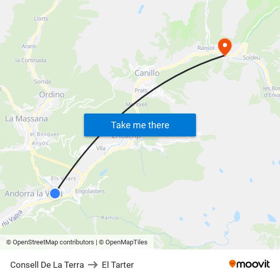 Consell De La Terra to El Tarter map