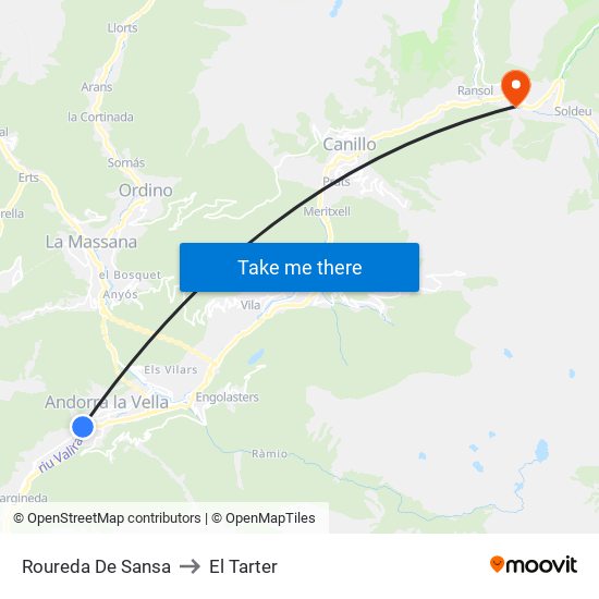 Roureda De Sansa to El Tarter map