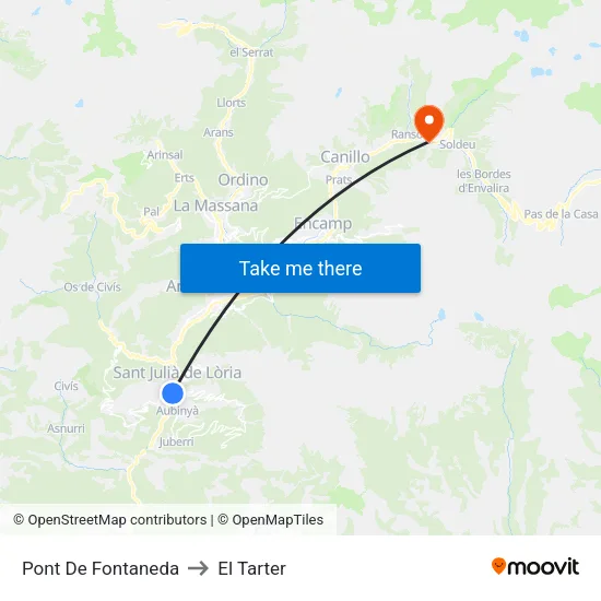 Pont De Fontaneda to El Tarter map