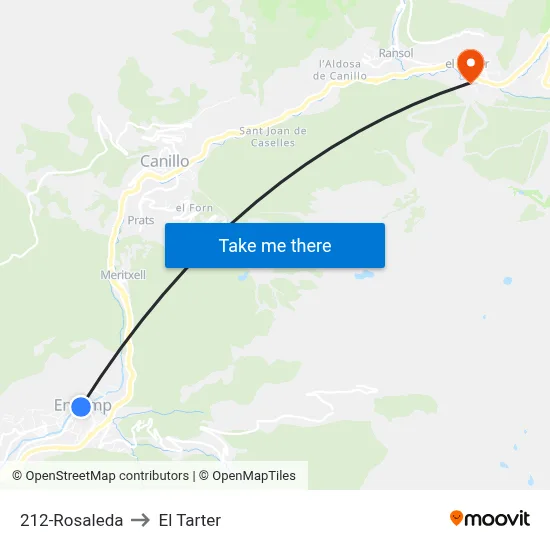 212-Rosaleda to El Tarter map