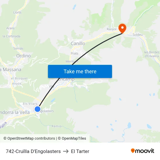 742-Cruïlla D'Engolasters to El Tarter map