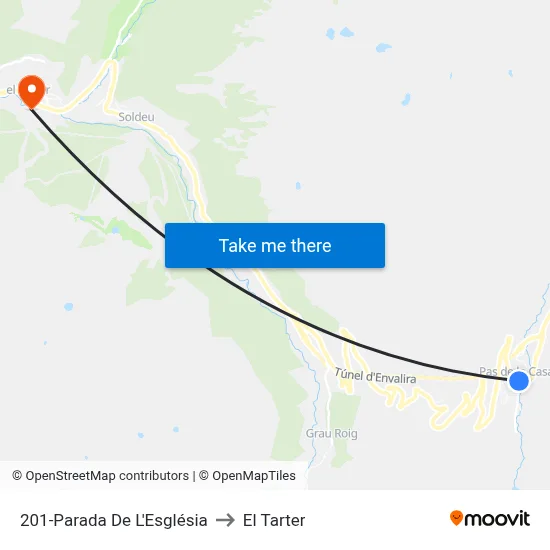 201-Parada De L'Església to El Tarter map