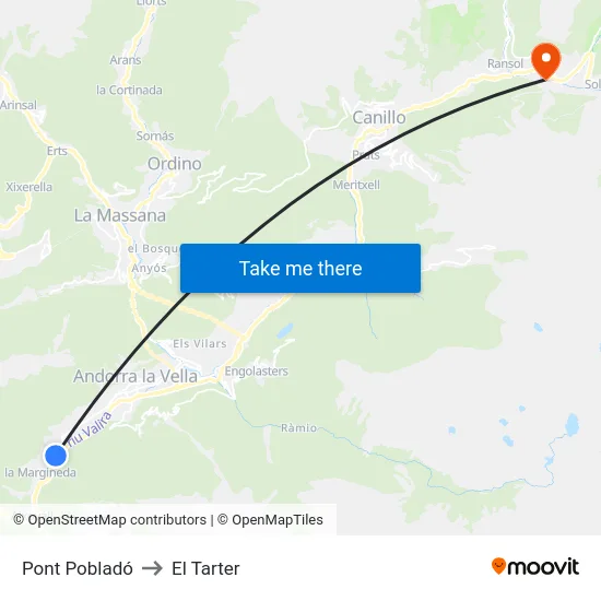 Pont Pobladó to El Tarter map