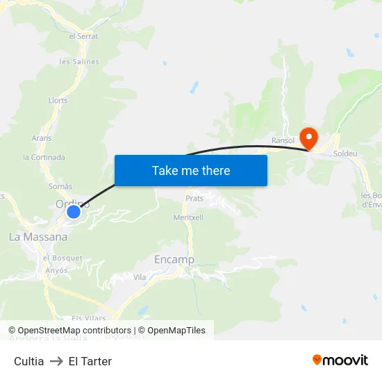 Cultia to El Tarter map