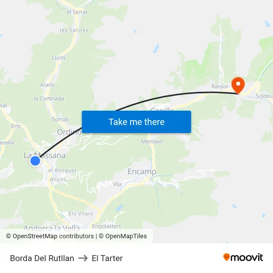 Borda Del Rutllan to El Tarter map
