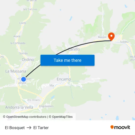 Bellviure to El Tarter map
