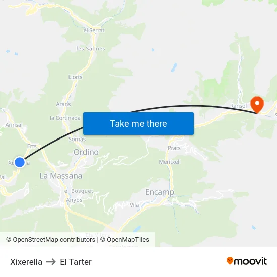 Xixerella to El Tarter map