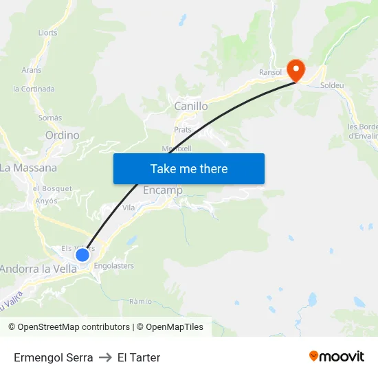 Ermengol Serra to El Tarter map