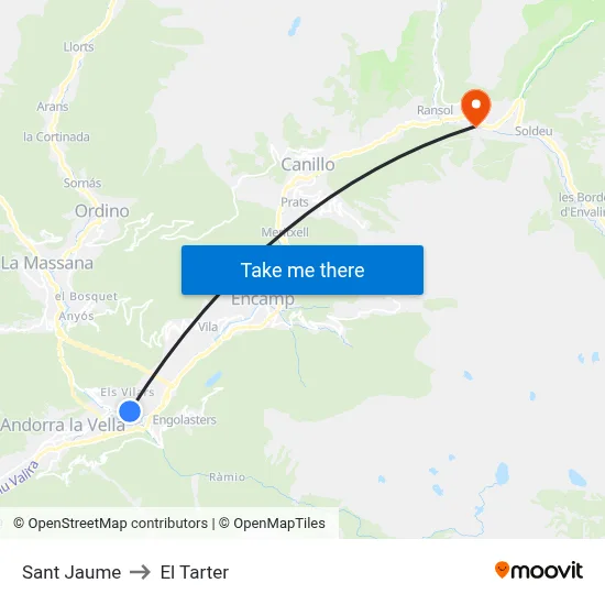 Sant Jaume to El Tarter map