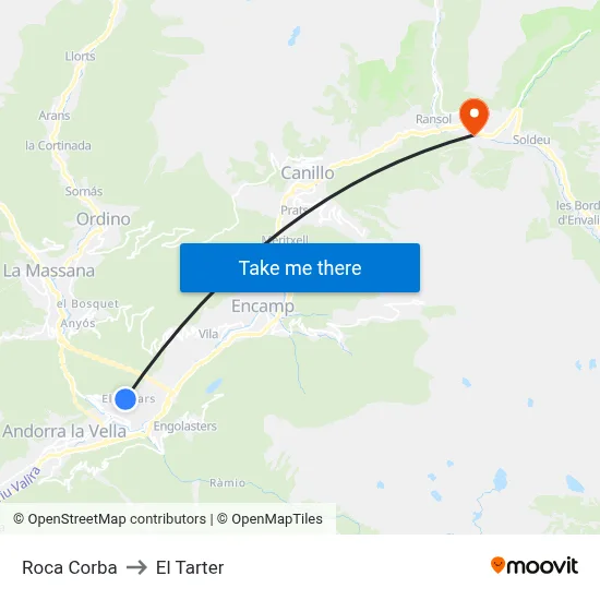 Roca Corba to El Tarter map