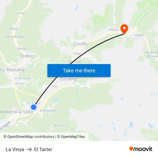 La Vinya to El Tarter map