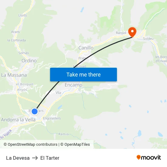 La Devesa to El Tarter map