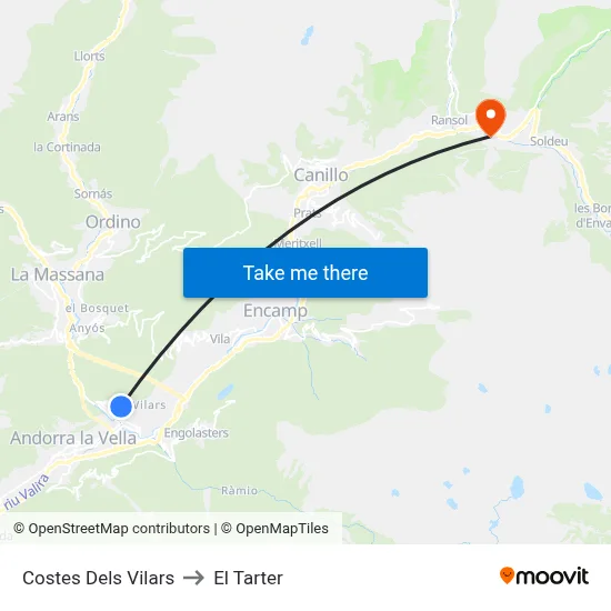 Costes Dels Vilars to El Tarter map