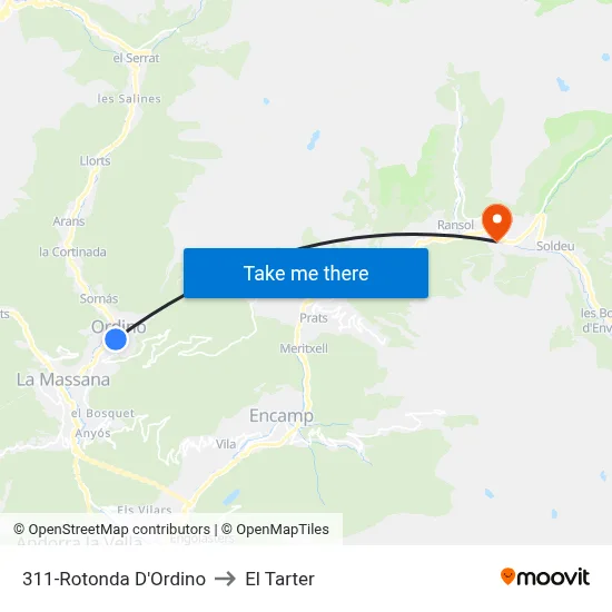 311-Rotonda D'Ordino to El Tarter map