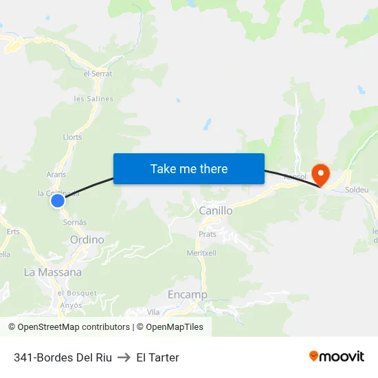 341-Bordes Del Riu to El Tarter map