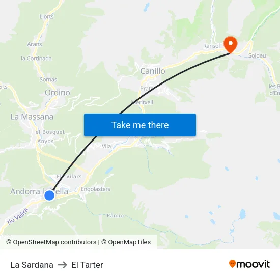 La Sardana to El Tarter map