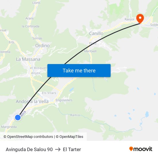 Avinguda De Salou 90 to El Tarter map