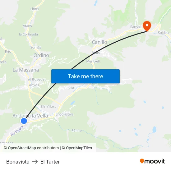 Bonavista to El Tarter map