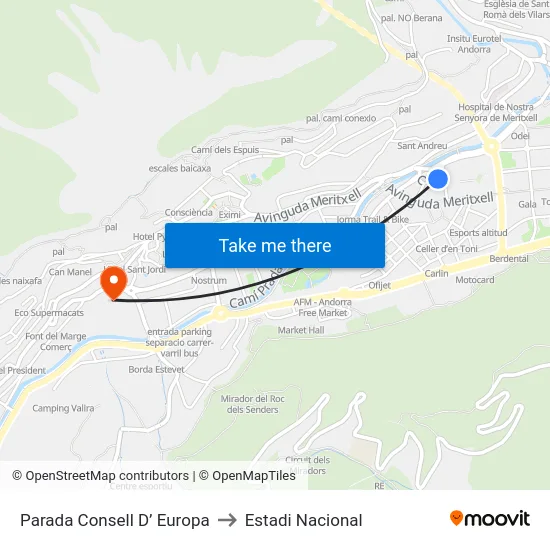 Parada Consell D’ Europa to Estadi Nacional map