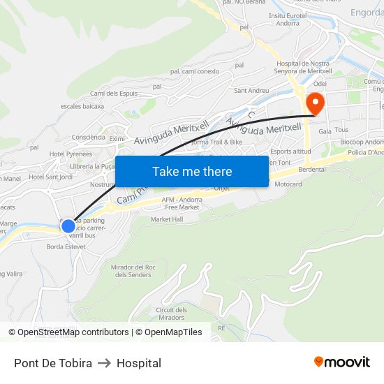 Pont De Tobira to Hospital map