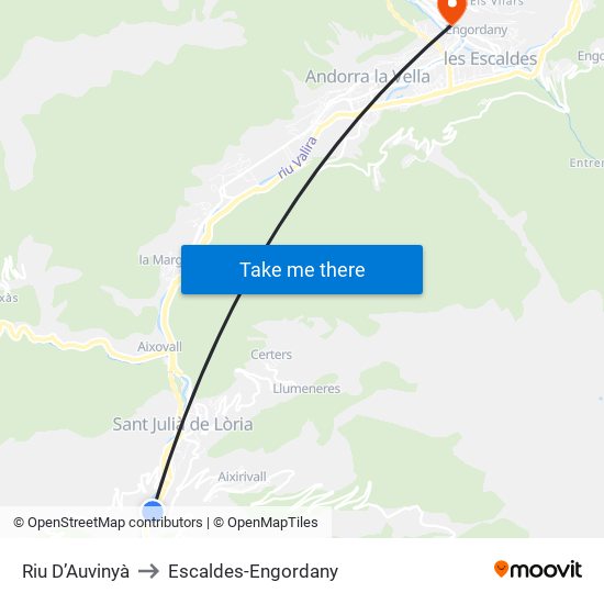 Riu D’Auvinyà to Escaldes-Engordany map