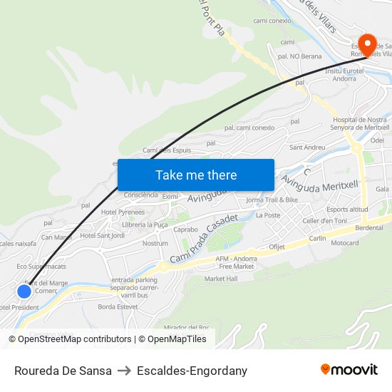 Roureda De Sansa to Escaldes-Engordany map