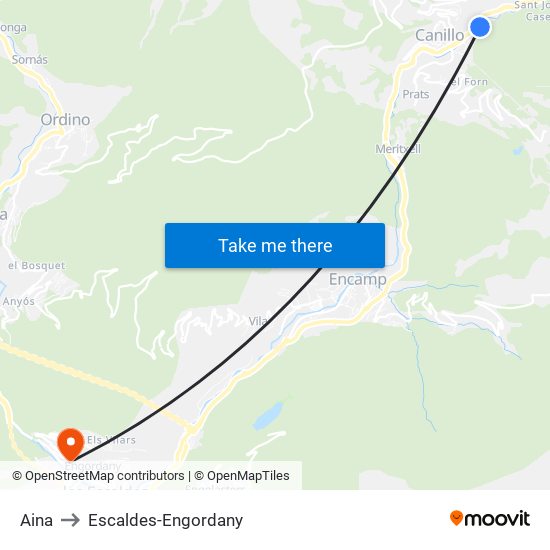 Aina to Escaldes-Engordany map