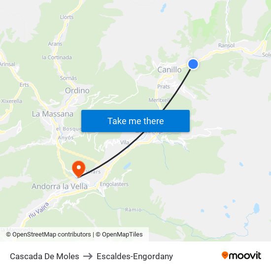 Cascada De Moles to Escaldes-Engordany map