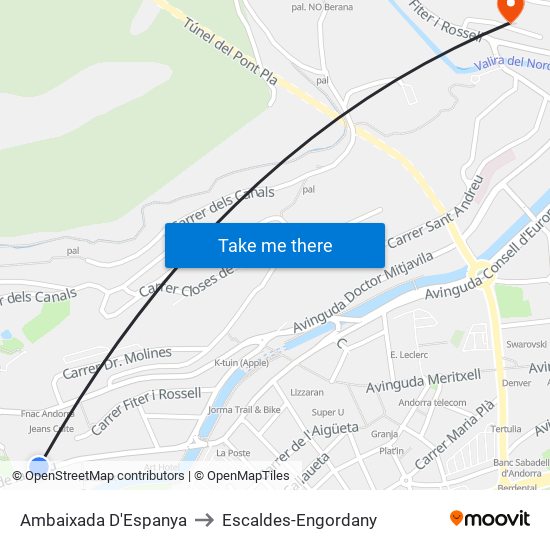 Ambaixada D'Espanya to Escaldes-Engordany map