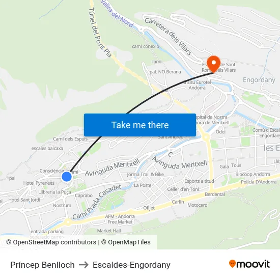 Príncep Benlloch to Escaldes-Engordany map