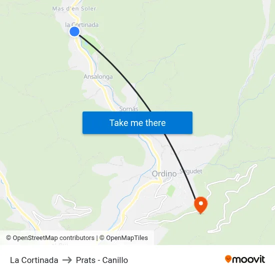 La Cortinada to Prats - Canillo map