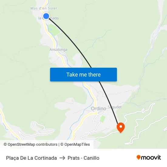 Plaça De La Cortinada to Prats - Canillo map