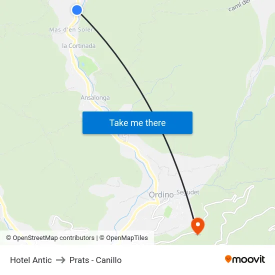 Hotel Antic to Prats - Canillo map