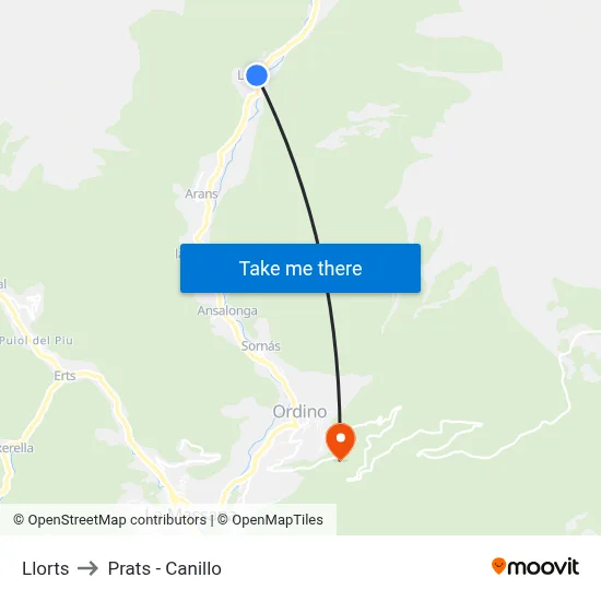 Llorts to Prats - Canillo map