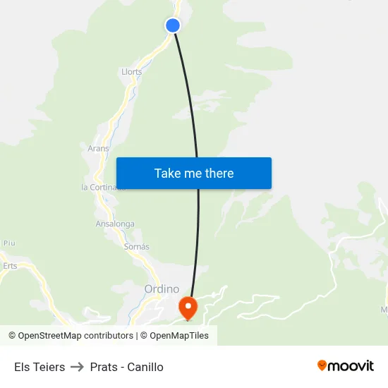 Els Teiers to Prats - Canillo map