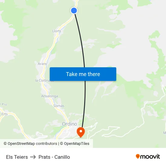 Els Teiers to Prats - Canillo map