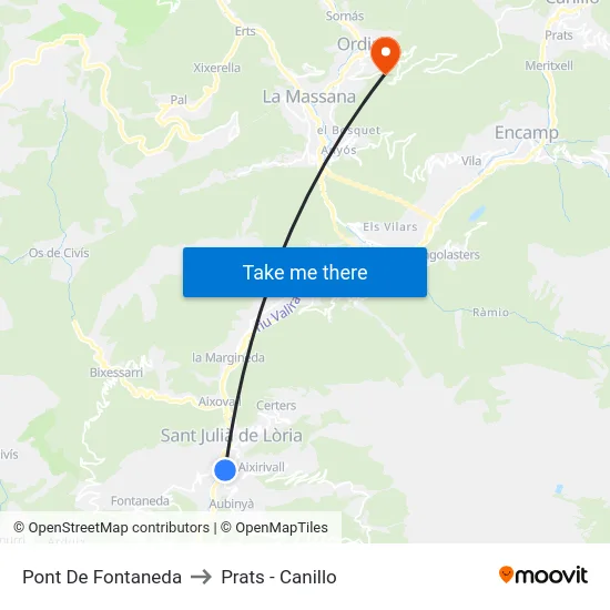 Pont De Fontaneda to Prats - Canillo map