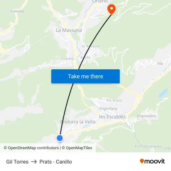 Gil Torres to Prats - Canillo map