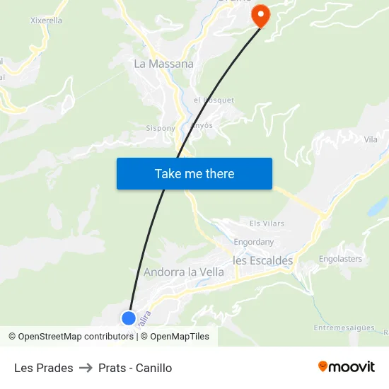 Les Prades to Prats - Canillo map