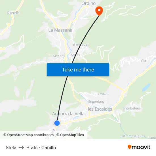 Stela to Prats - Canillo map