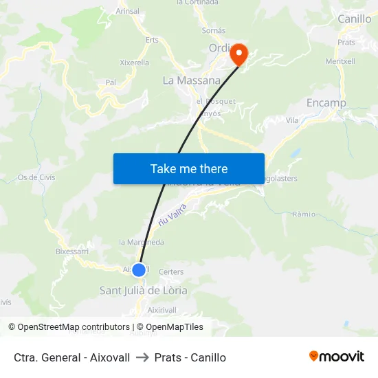 Ctra. General - Aixovall to Prats - Canillo map